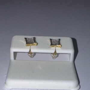 Real Diamond Earrings for Men/ Women, Screw back Gold Vermeil Natural Diamonds